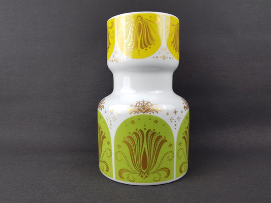 Vintage HEINRICH BAVARIA White Porcelain Vase with Yellow and Green flower pattern 2073 West German Pottery 1960s 1970s