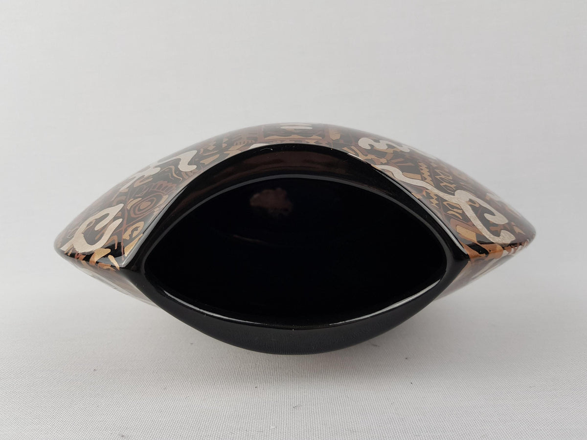 Vintage STEULER DESIGN Ceramic Black and Gold/ Silver Fish Mouth Vase West German Pottery 1980s