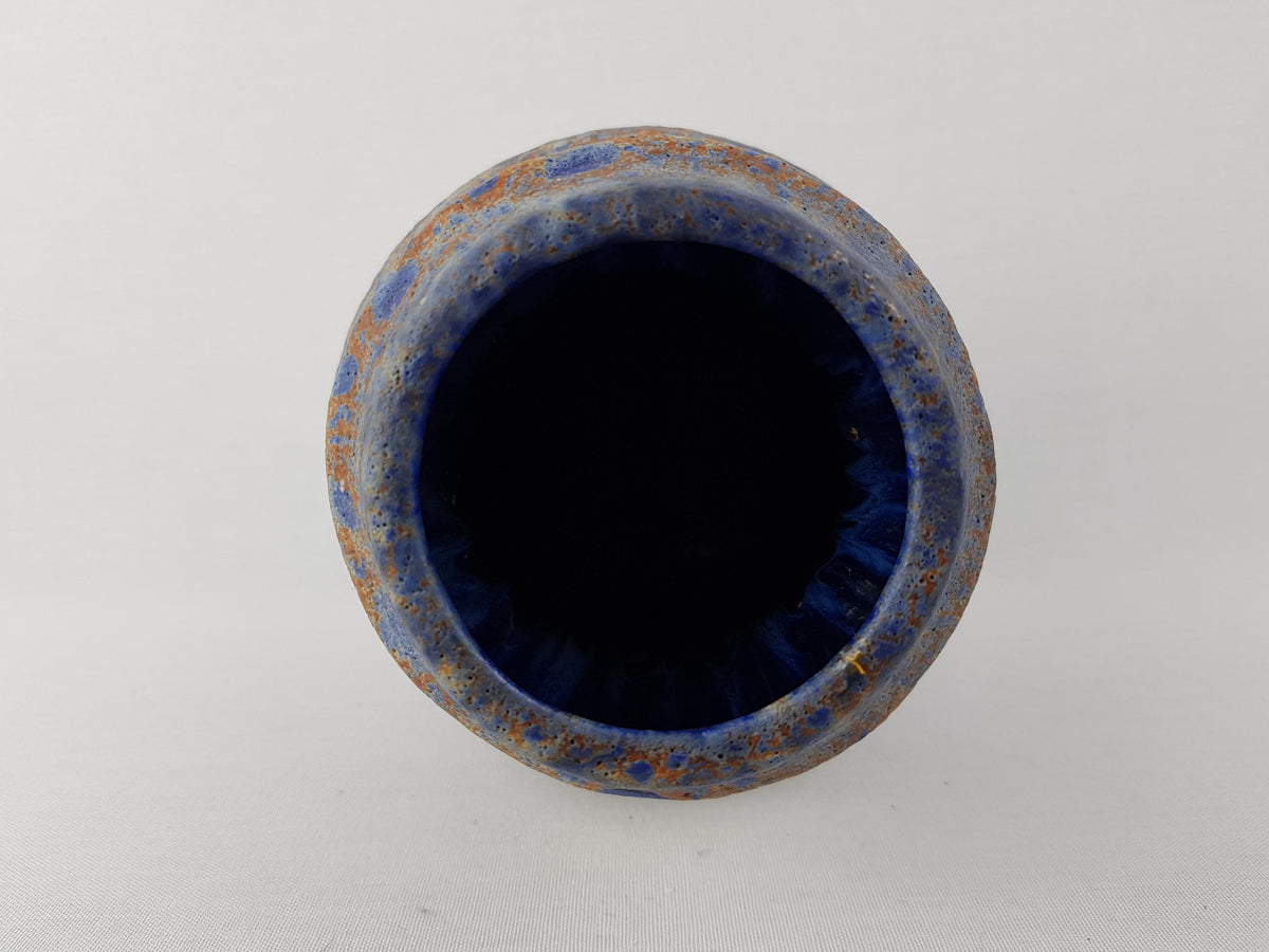 Vintage RUSCHA KERAMIK Blue and Brown Fat Lava Vase 858 West German Pottery