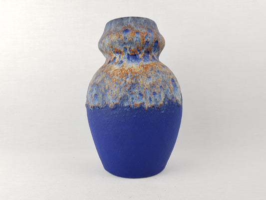 Vintage RUSCHA KERAMIK Blue and Brown Fat Lava Vase 858 West German Pottery