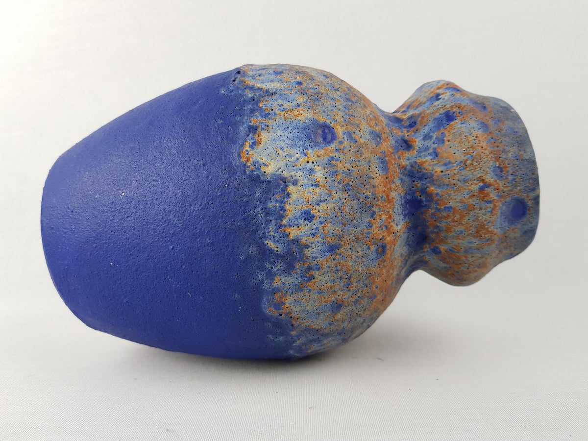 Vintage RUSCHA KERAMIK Blue and Brown Fat Lava Vase 858 West German Pottery