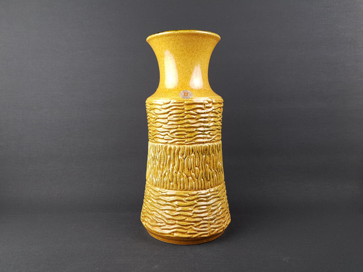 Vintage UBELACKER (Ü-Keramik) Ocher Yellow Vase 1448-30 West German Pottery 1960s 1970s