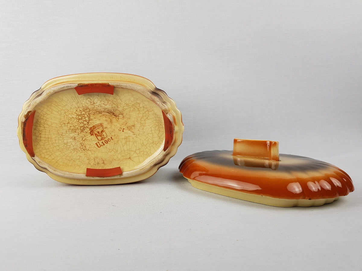 Art Deco ELSTERWERDA KERAMIK Candy Box with Spritz Decor West German Pottery 1930s