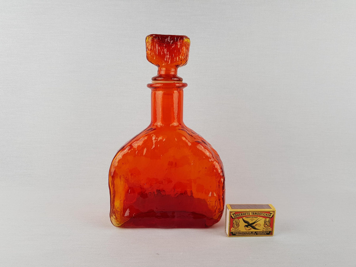 Vintage Italian Orange Glass Decanter with Stopper - Empoli Glass 1960s-1970s
