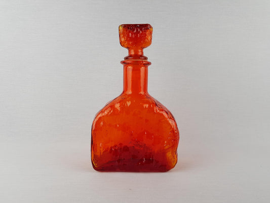 Vintage Italian Orange Glass Decanter with Stopper - Empoli Glass 1960s-1970s