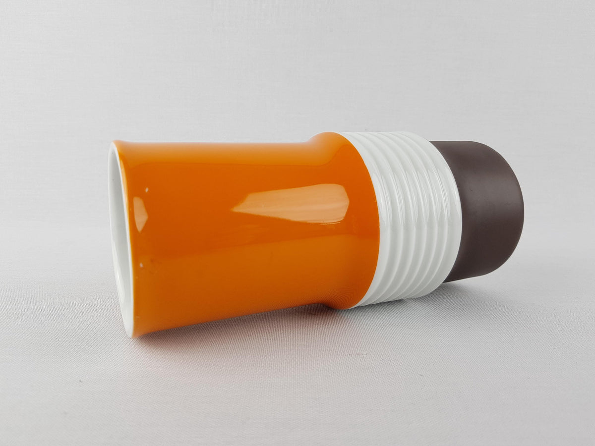 Vintage SCHUMANN ARZBERG Orange, Brown and White Porcelain Vase 1095 18 Bavaria Germany 1970s
