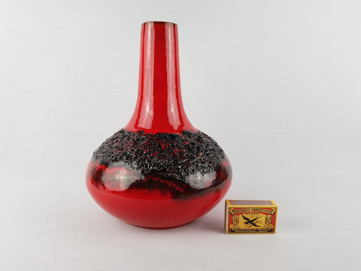Vintage KREUTZ KERAMIK Red and Black Fat Lava Vase 429 West German Pottery 1970s