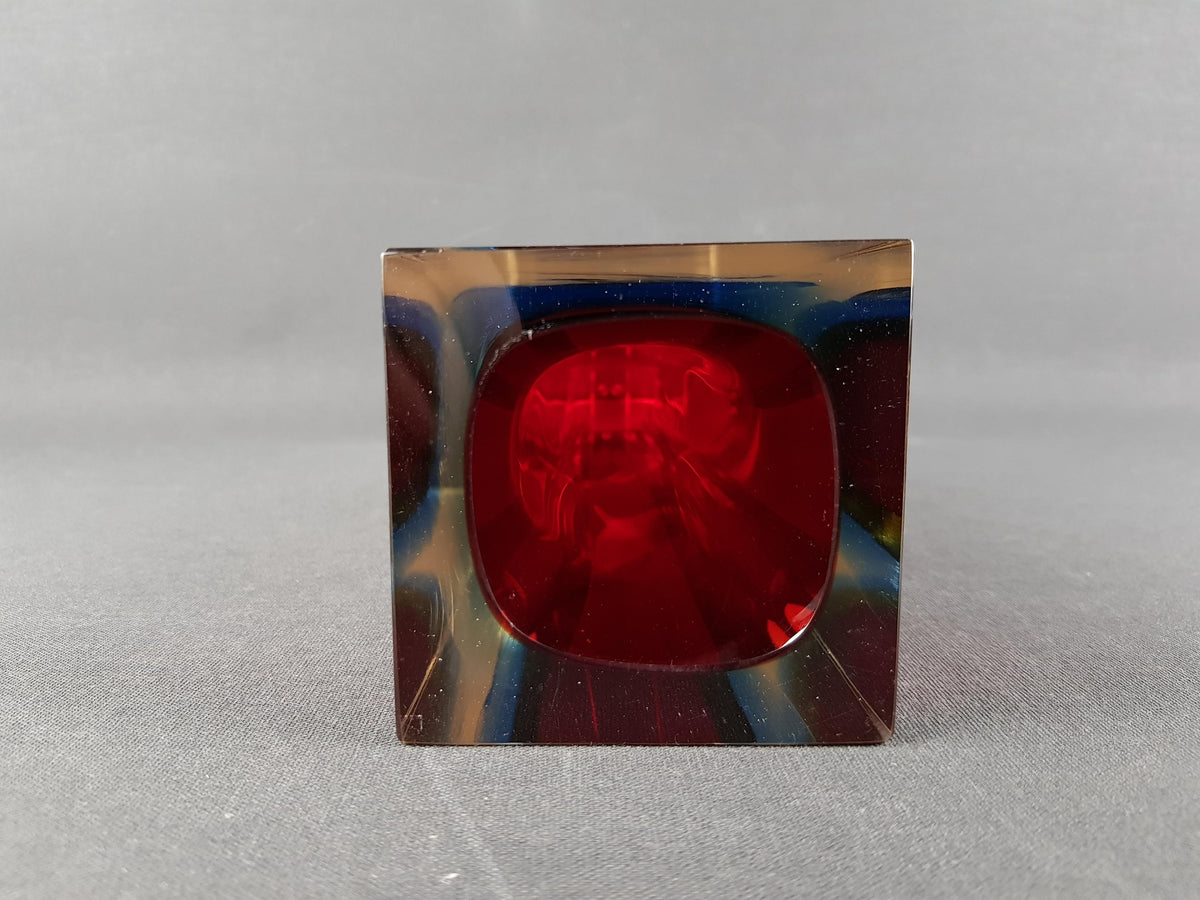Tall Vintage MURANO SOMMERSO GLASS Red and Yellow Prism Vase by Flavio Poli for Alessandro Mandruzzatto Italian Art Glass 1960-70s