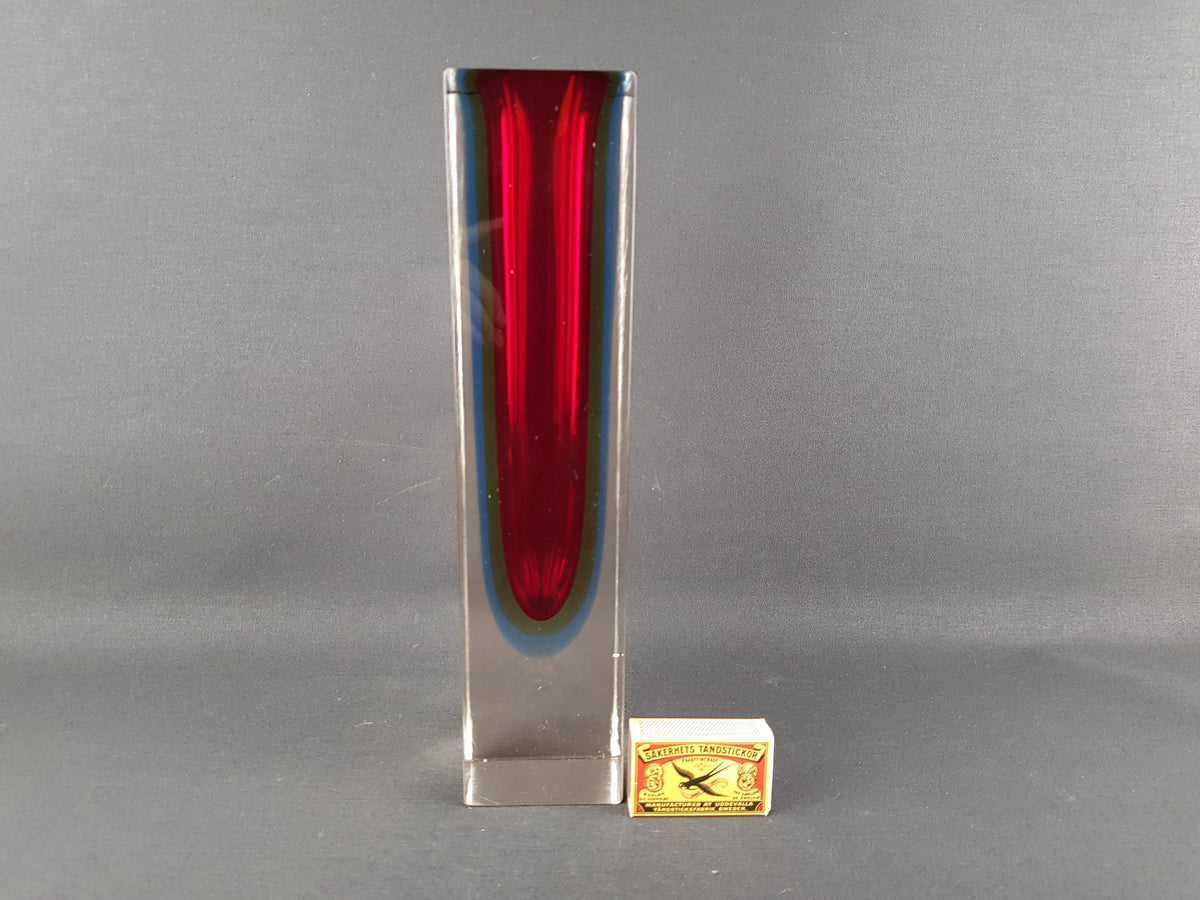 Tall Vintage MURANO SOMMERSO GLASS Red and Yellow Prism Vase by Flavio Poli for Alessandro Mandruzzatto Italian Art Glass 1960-70s