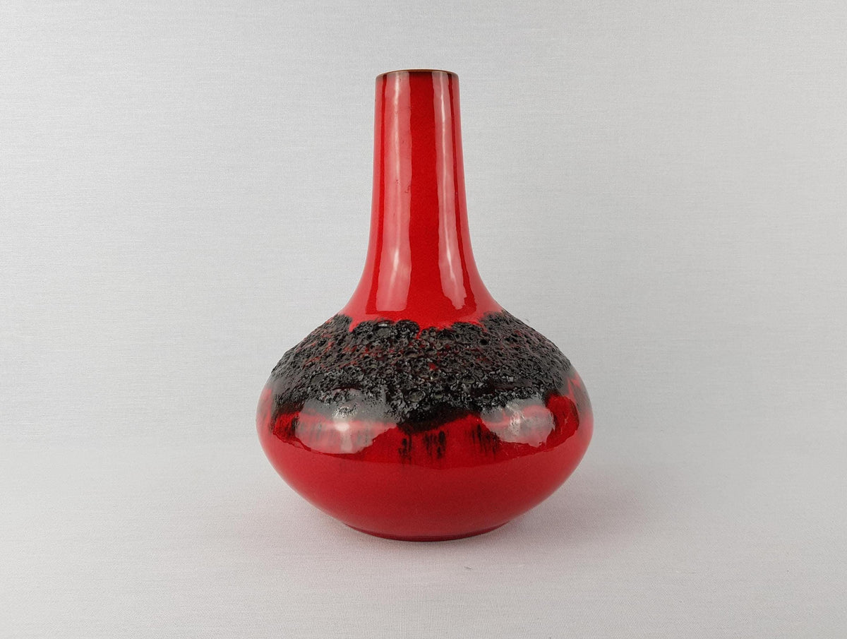 Vintage KREUTZ KERAMIK Red and Black Fat Lava Vase 429 West German Pottery 1970s