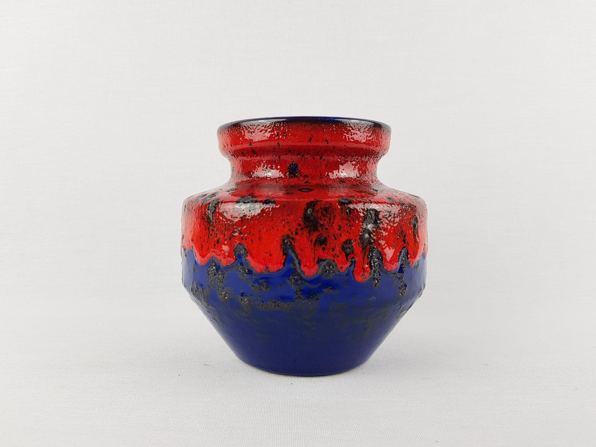 Vintage DUMLER UND BREIDEN Red and Blue Fat Lava Vase 153 13 West German Pottery 1970s
