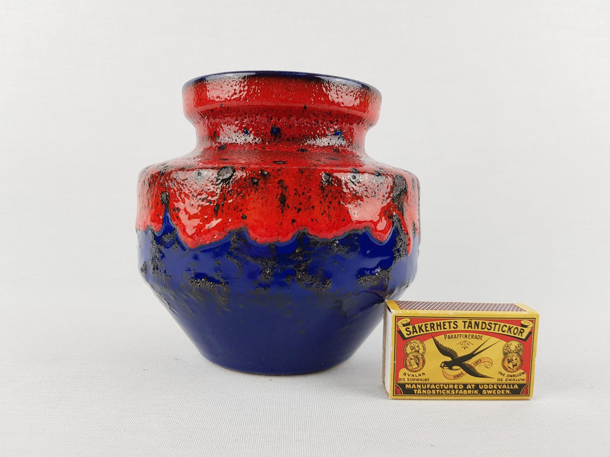 Vintage DUMLER UND BREIDEN Red and Blue Fat Lava Vase 153 13 West German Pottery 1970s