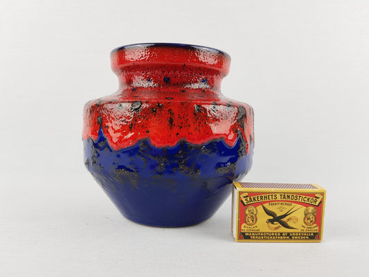 Vintage DUMLER UND BREIDEN Red and Blue Fat Lava Vase 153 13 West German Pottery 1970s