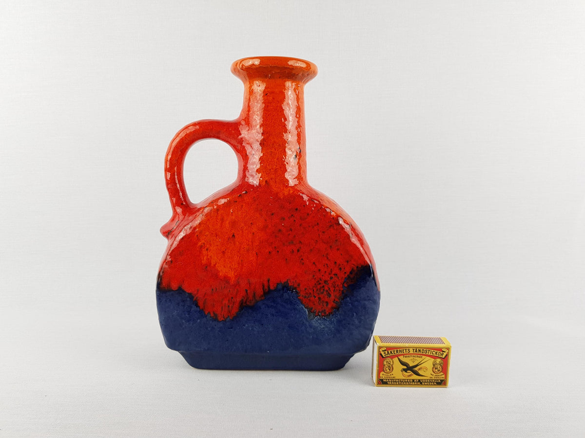 Vintage DUMLER UND BREIDEN Red and Blue Fat Lava Vase 603/25 West German Pottery 1970s