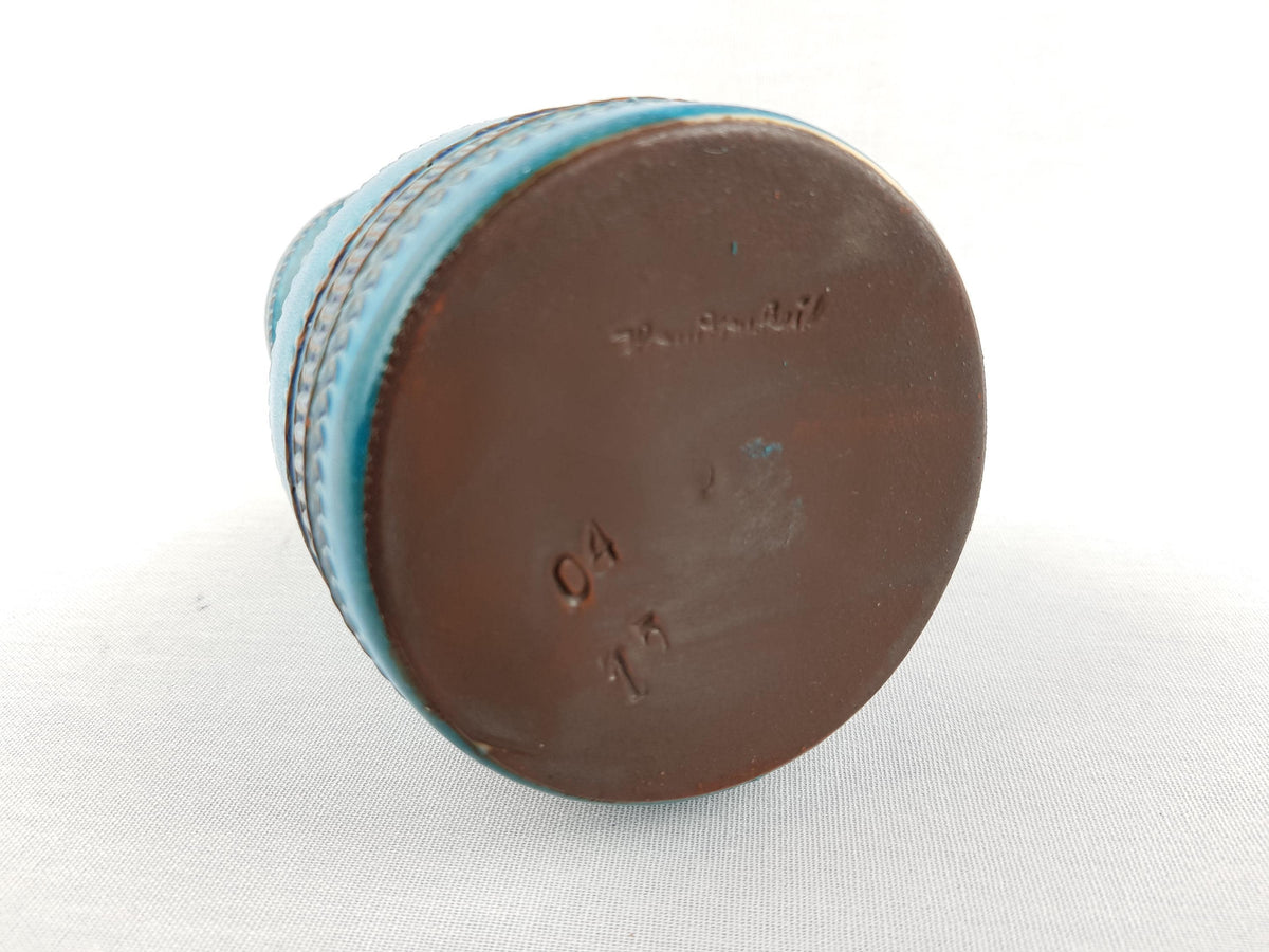 Vintage AKRU KERAMIK (Alfred Krupp) Blue Turquoise Vase Decor "Messina" C4 15 West German Pottery 1969s