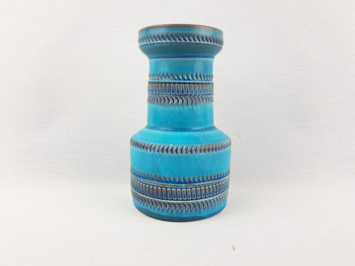 Vintage AKRU KERAMIK (Alfred Krupp) Blue Turquoise Vase Decor "Messina" C4 15 West German Pottery 1969s