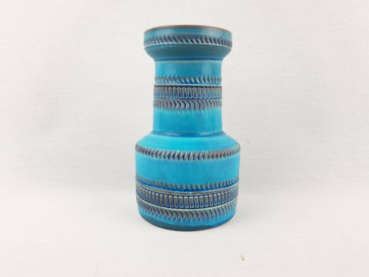 Vintage AKRU KERAMIK (Alfred Krupp) Blue Turquoise Vase Decor "Messina" C4 15 West German Pottery 1969s