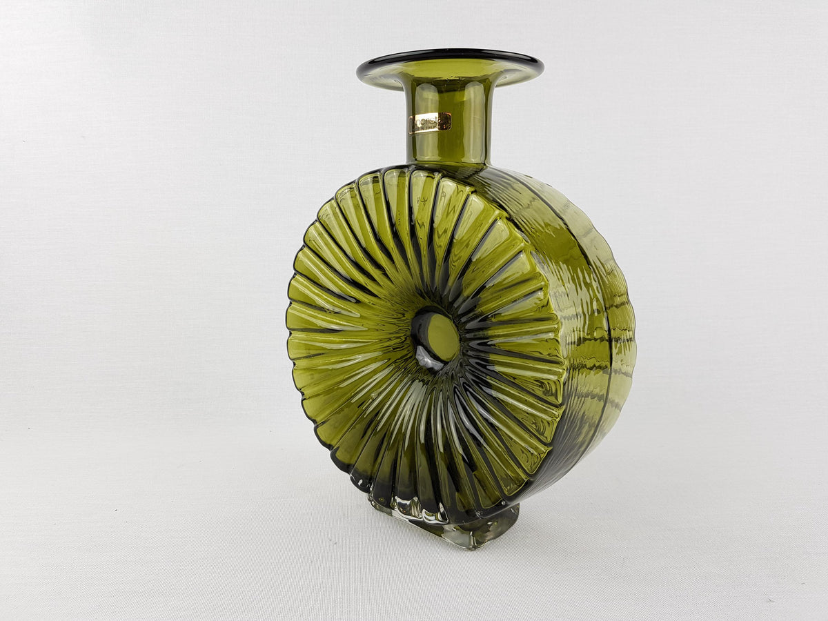Vintage HELENA TYNELL 'Aurinkopullo' Green Glass Vase "Sun Bottle" for Riihimaen Lasi Finland 1960-70s
