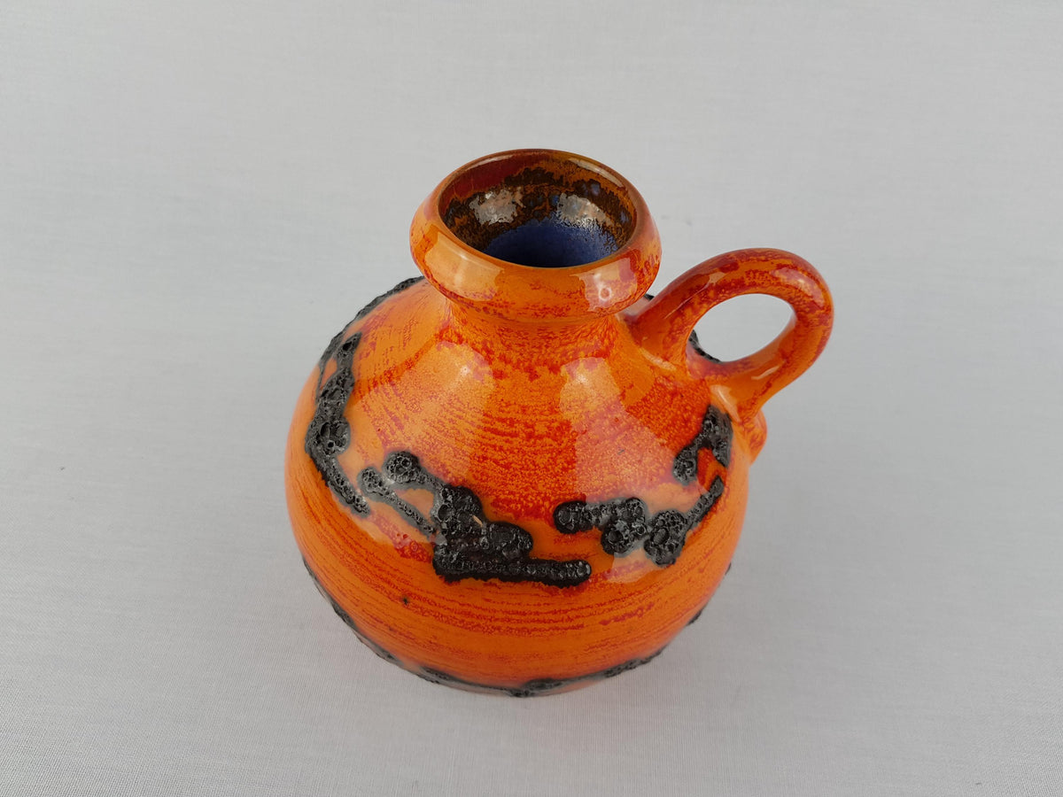 Vintage WALTER GERHARDS Topferei Orange and Black Fat Lava Vase 270 16 West German Pottery 1970s