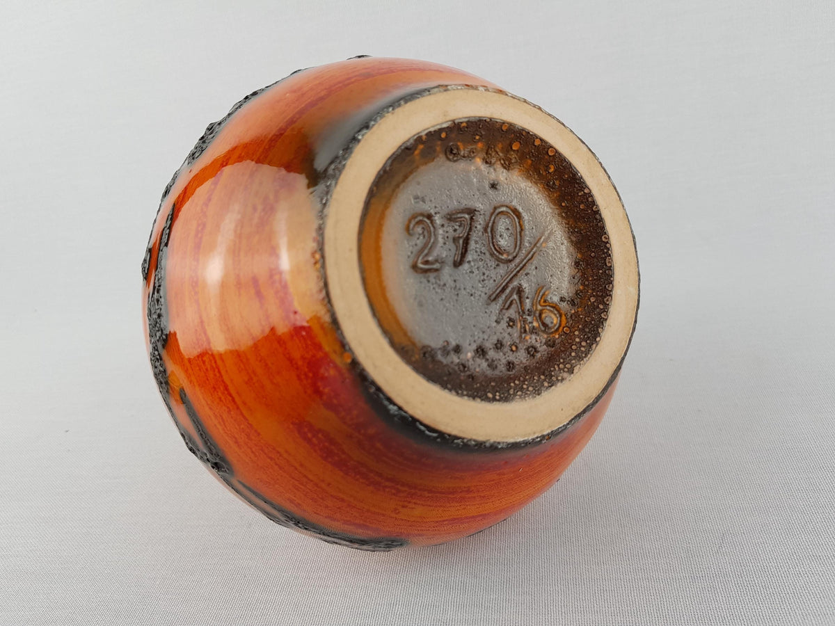 Vintage WALTER GERHARDS Topferei Orange and Black Fat Lava Vase 270 16 West German Pottery 1970s