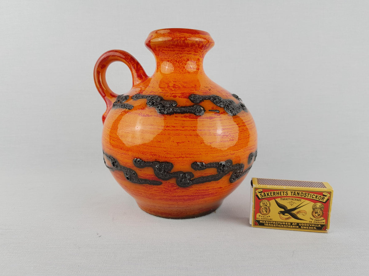 Vintage WALTER GERHARDS Topferei Orange and Black Fat Lava Vase 270 16 West German Pottery 1970s