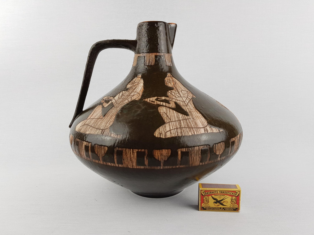 Vintage CERAMANO Brown Vase with HATHOR decor 201 West German Pottery 1960s Fat Lava Era