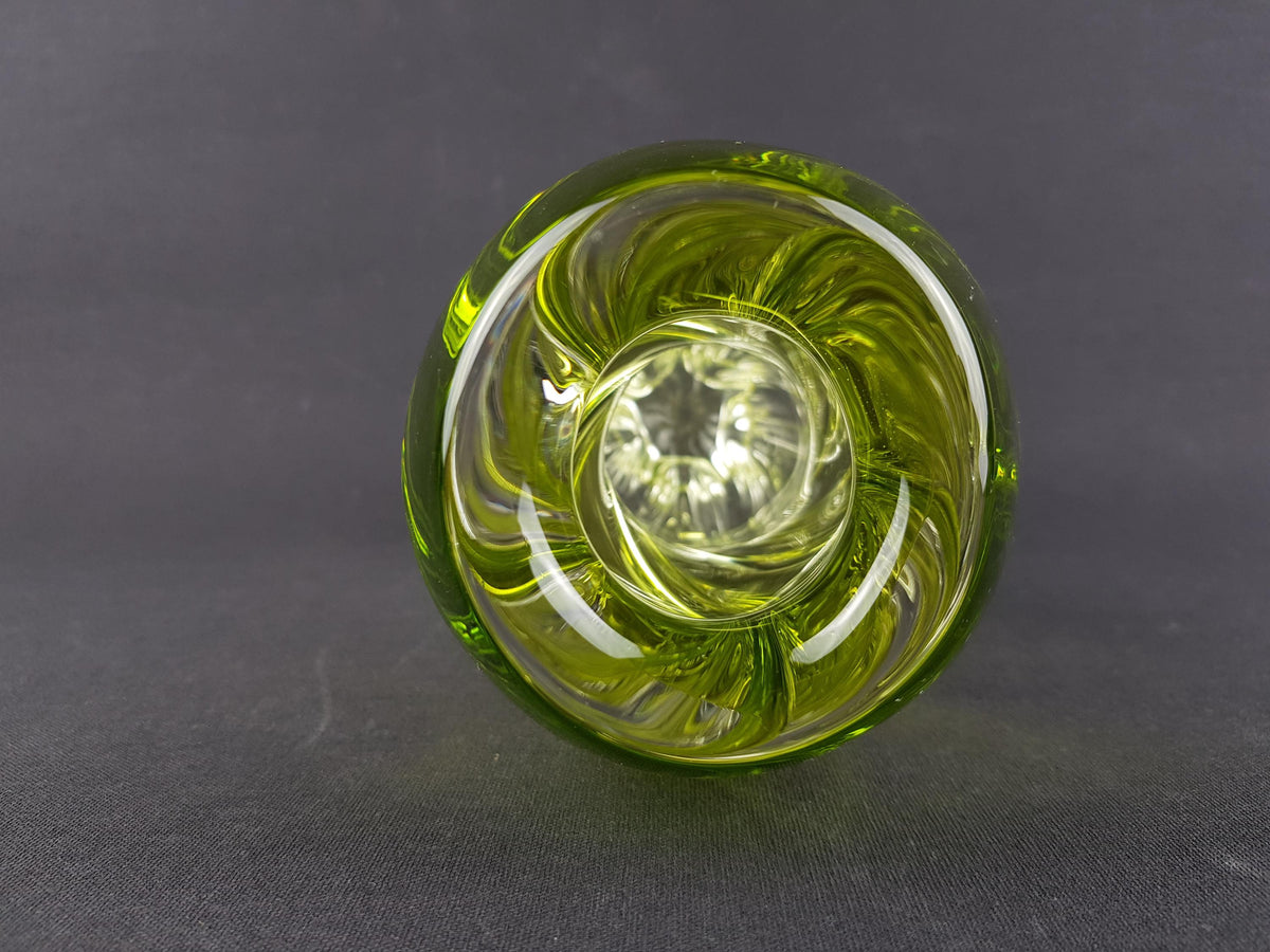Vintage Rare JOSEF HOSPODKA Yellow and Green "Propellor" Vase Bohemian Czech Glass 1960s Czechoslovakia