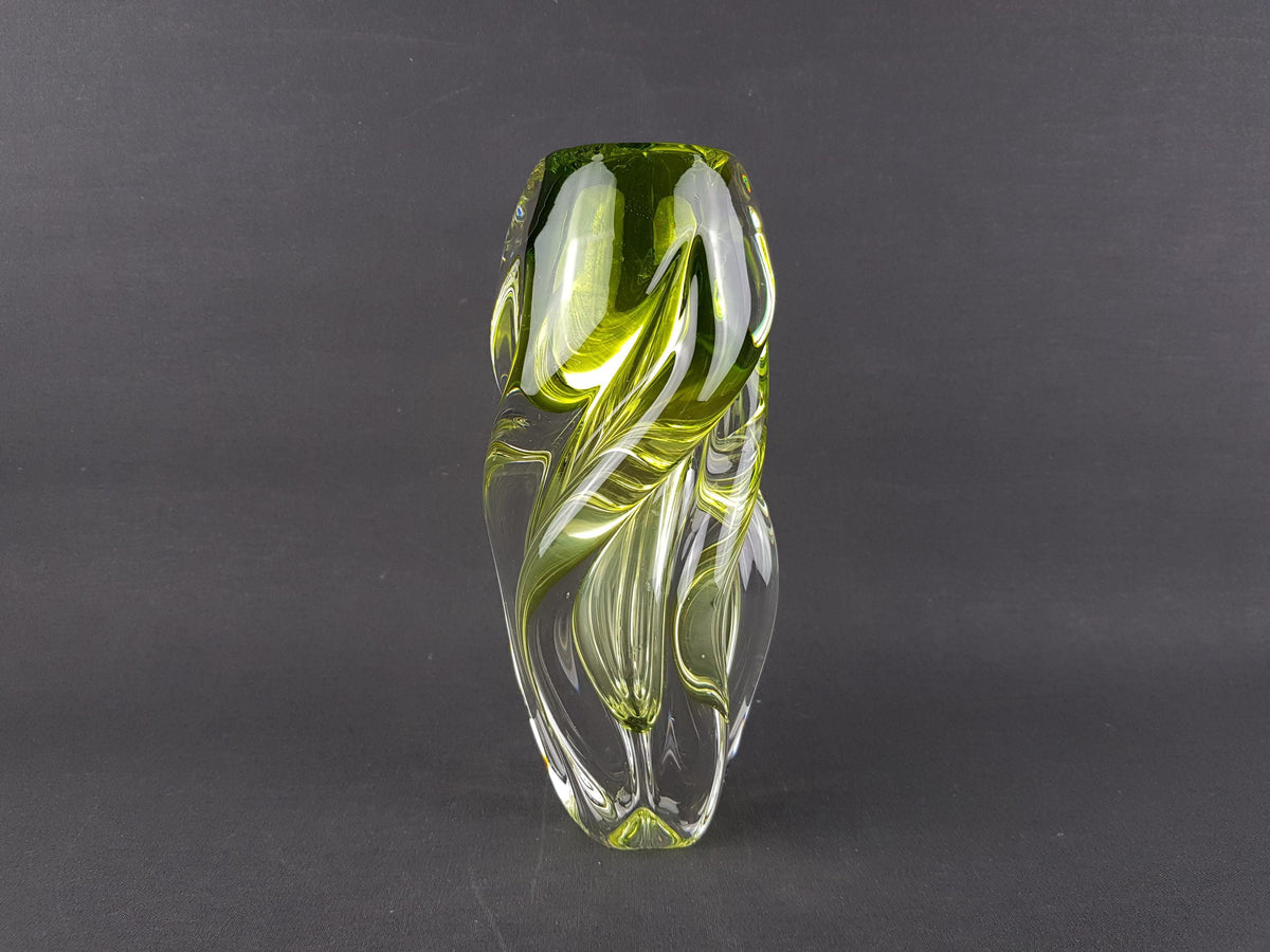 Vintage Rare JOSEF HOSPODKA Yellow and Green "Propellor" Vase Bohemian Czech Glass 1960s Czechoslovakia