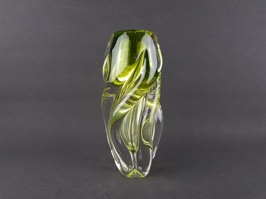 Vintage Rare JOSEF HOSPODKA Yellow and Green "Propellor" Vase Bohemian Czech Glass 1960s Czechoslovakia