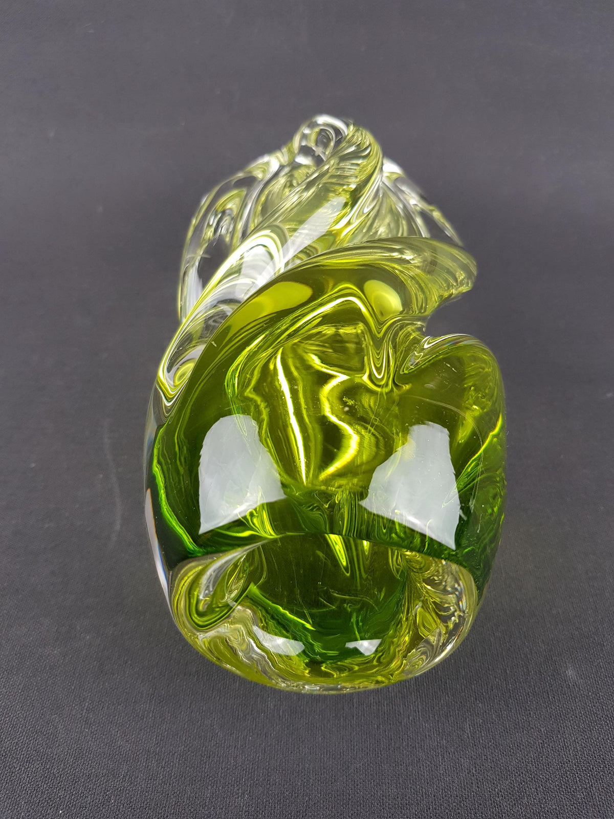 Vintage Rare JOSEF HOSPODKA Yellow and Green "Propellor" Vase Bohemian Czech Glass 1960s Czechoslovakia