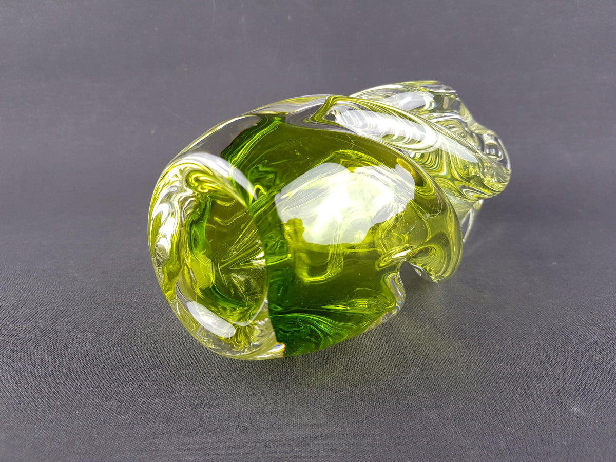 Vintage Rare JOSEF HOSPODKA Yellow and Green "Propellor" Vase Bohemian Czech Glass 1960s Czechoslovakia