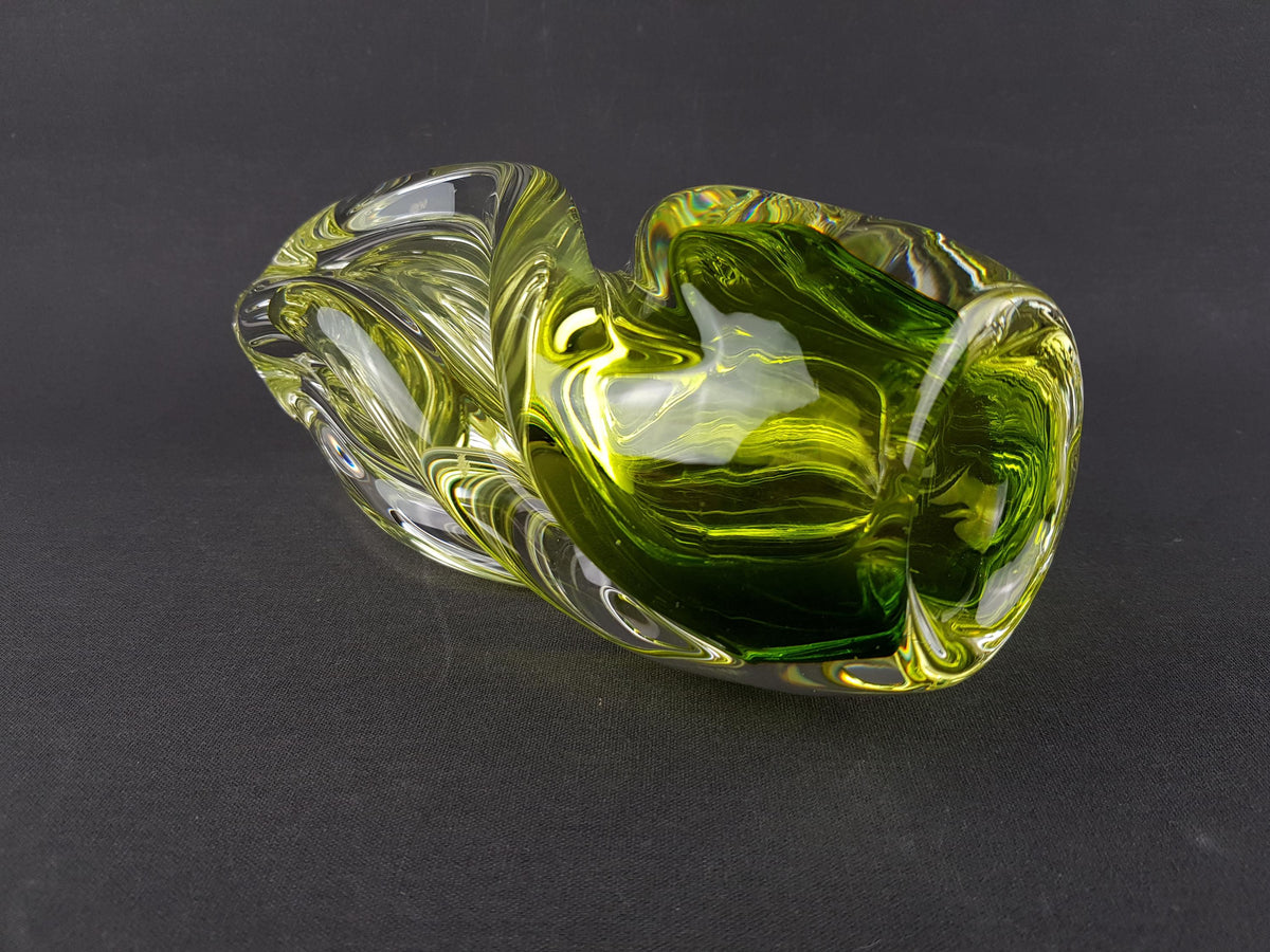 Vintage Rare JOSEF HOSPODKA Yellow and Green "Propellor" Vase Bohemian Czech Glass 1960s Czechoslovakia