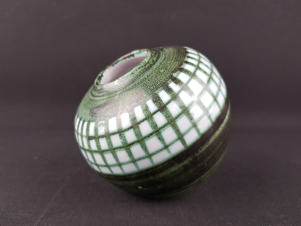 Vintage HALLSTATT KERAMIK Green Ball Vase, West German Pottery 1970s