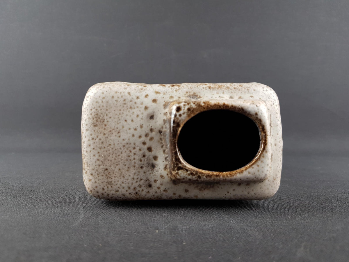Vintage ÜBELACKER KERAMIK (U-keramik) Beige and Brown Chimney Fat Lava Vase 1446 25 West German Pottery 1970s