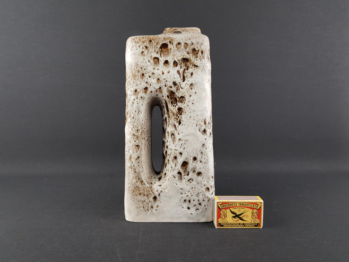 Vintage ÜBELACKER KERAMIK (U-keramik) Beige and Brown Chimney Fat Lava Vase 1446 25 West German Pottery 1970s