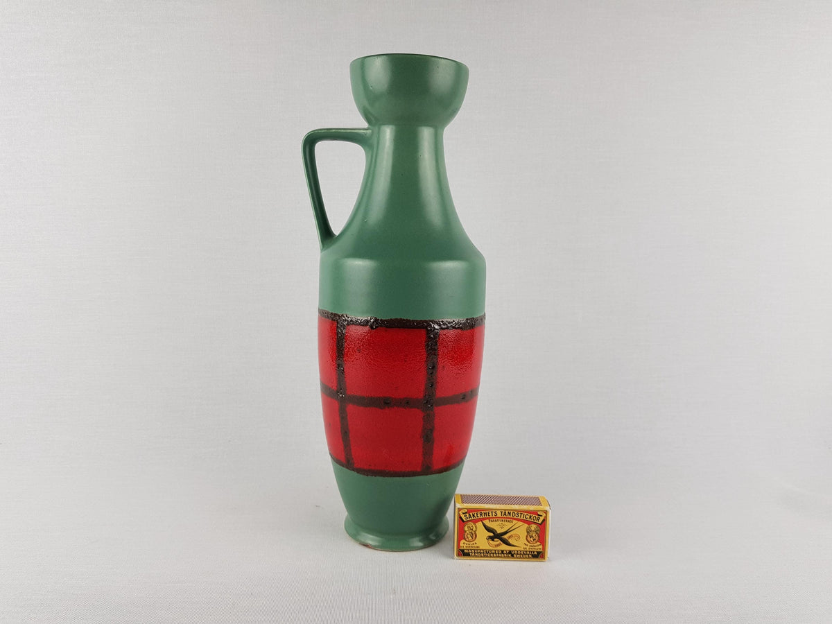 Vintage DÜMLER & BREIDEN KERAMIK Green and Red Vase 347-30 West German Pottery 1970s