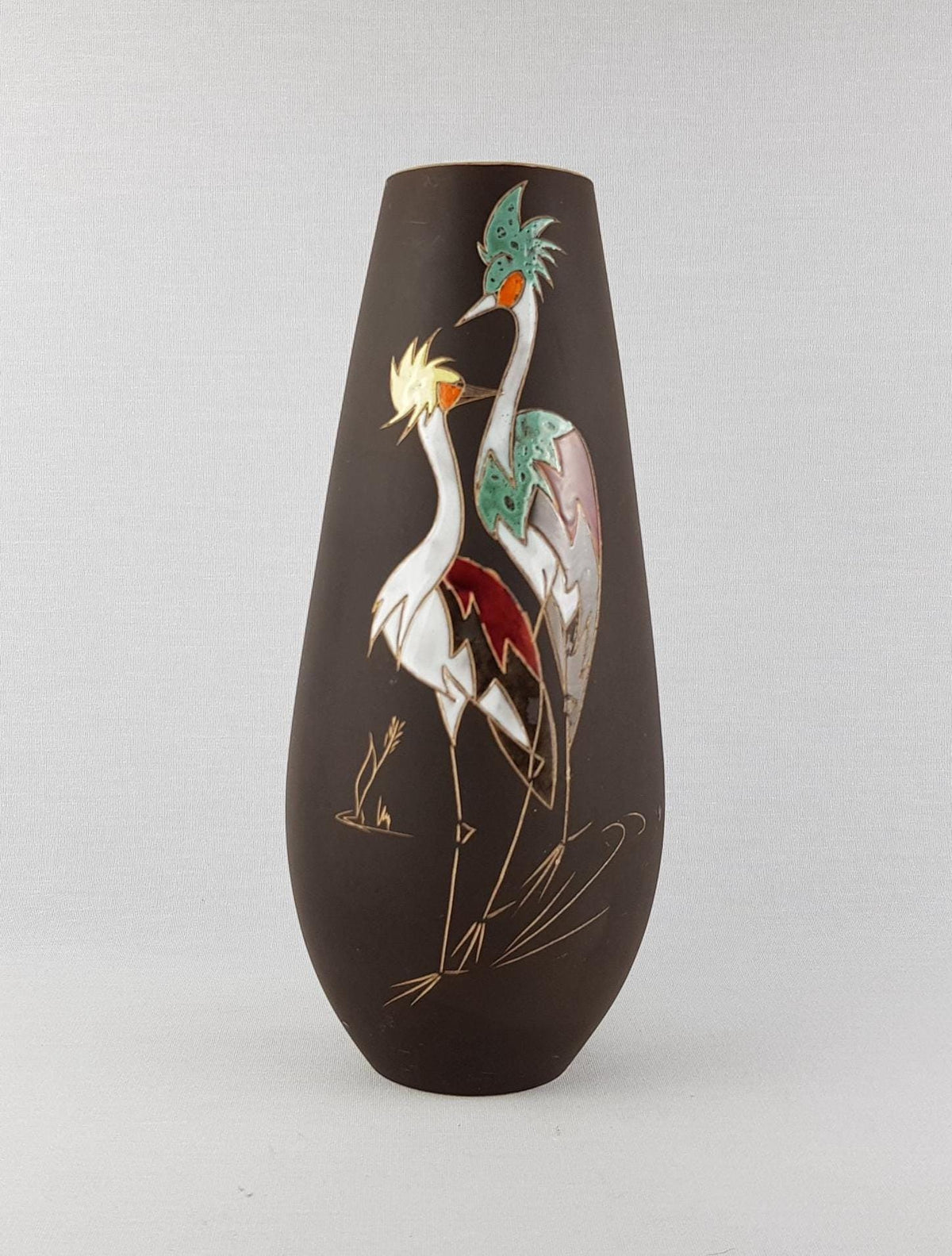 Vintage Studio Art Pottery Vase with Birds Decor 5639 by ARNO KIECHLE 1950s