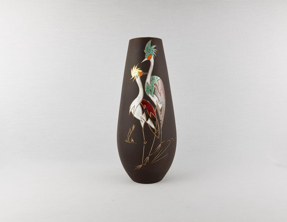 Vintage Studio Art Pottery Vase with Birds Decor 5639 by ARNO KIECHLE 1950s