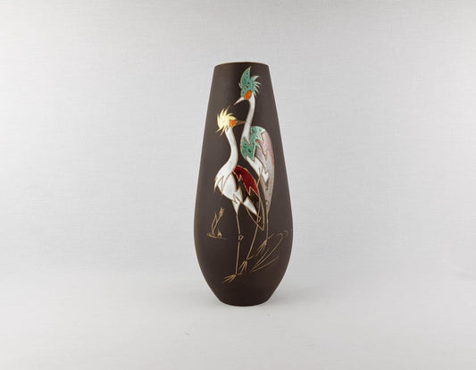 Vintage Studio Art Pottery Vase with Birds Decor 5639 by ARNO KIECHLE 1950s
