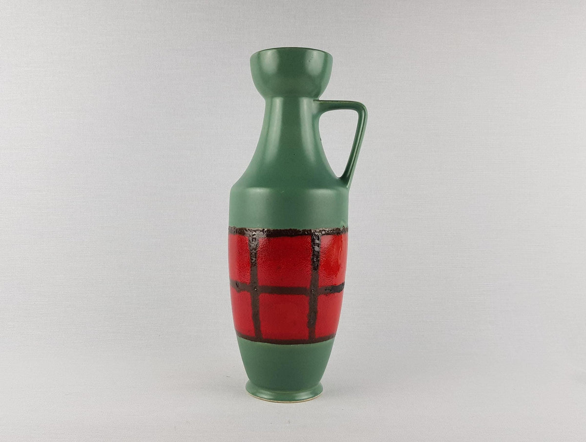 Vintage DÜMLER & BREIDEN KERAMIK Green and Red Vase 347-30 West German Pottery 1970s