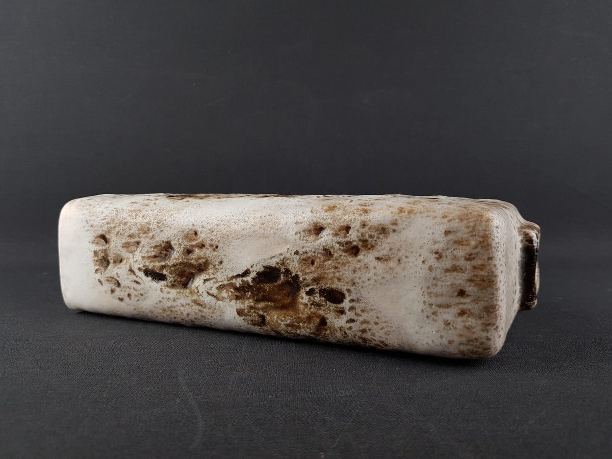 Vintage ÜBELACKER KERAMIK (U-keramik) Beige and Brown Chimney Fat Lava Vase 1446 25 West German Pottery 1970s
