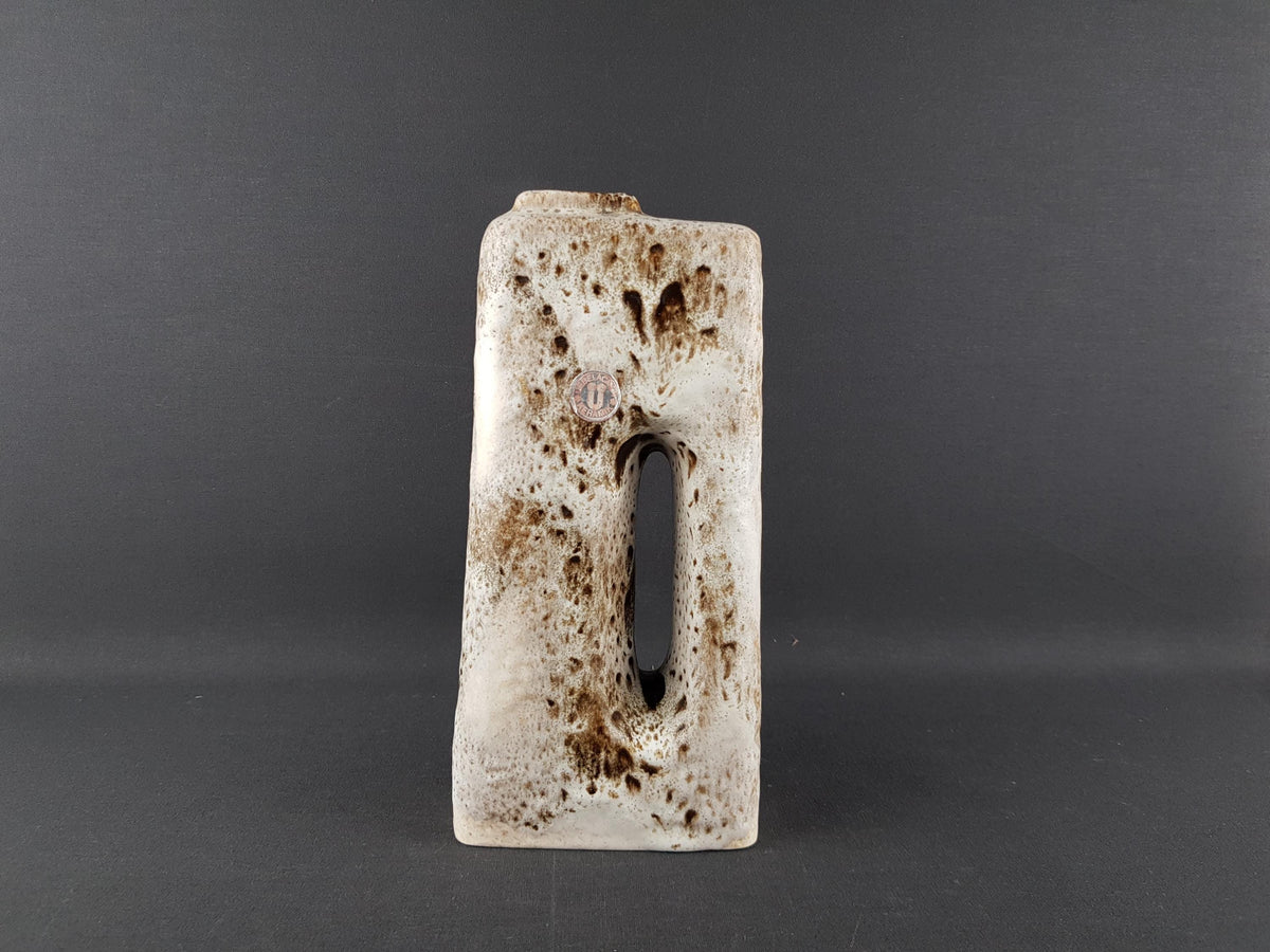 Vintage ÜBELACKER KERAMIK (U-keramik) Beige and Brown Chimney Fat Lava Vase 1446 25 West German Pottery 1970s