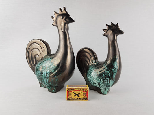 Vintage OTTO KERAMIK Pair of Roosters - West German Pottery 1980's