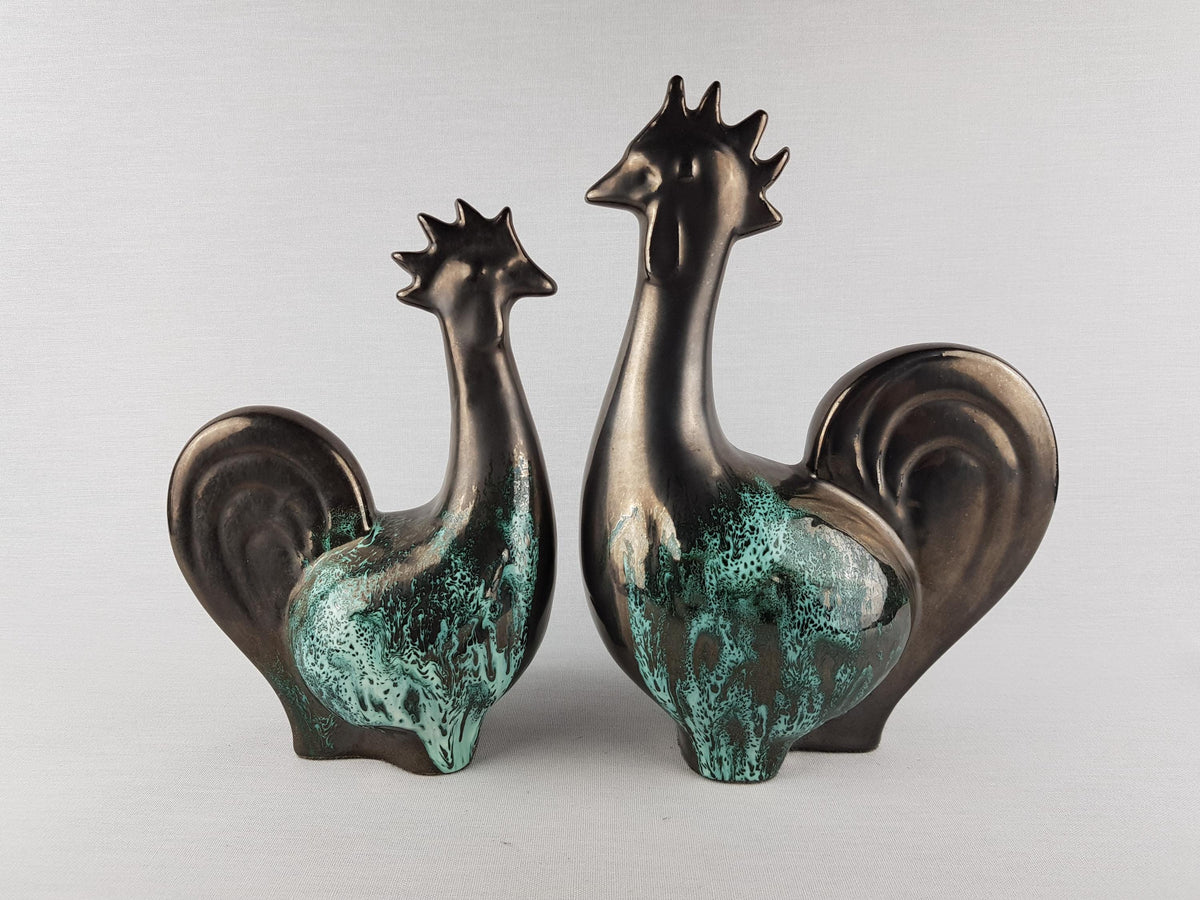 Vintage OTTO KERAMIK Pair of Roosters - West German Pottery 1980's