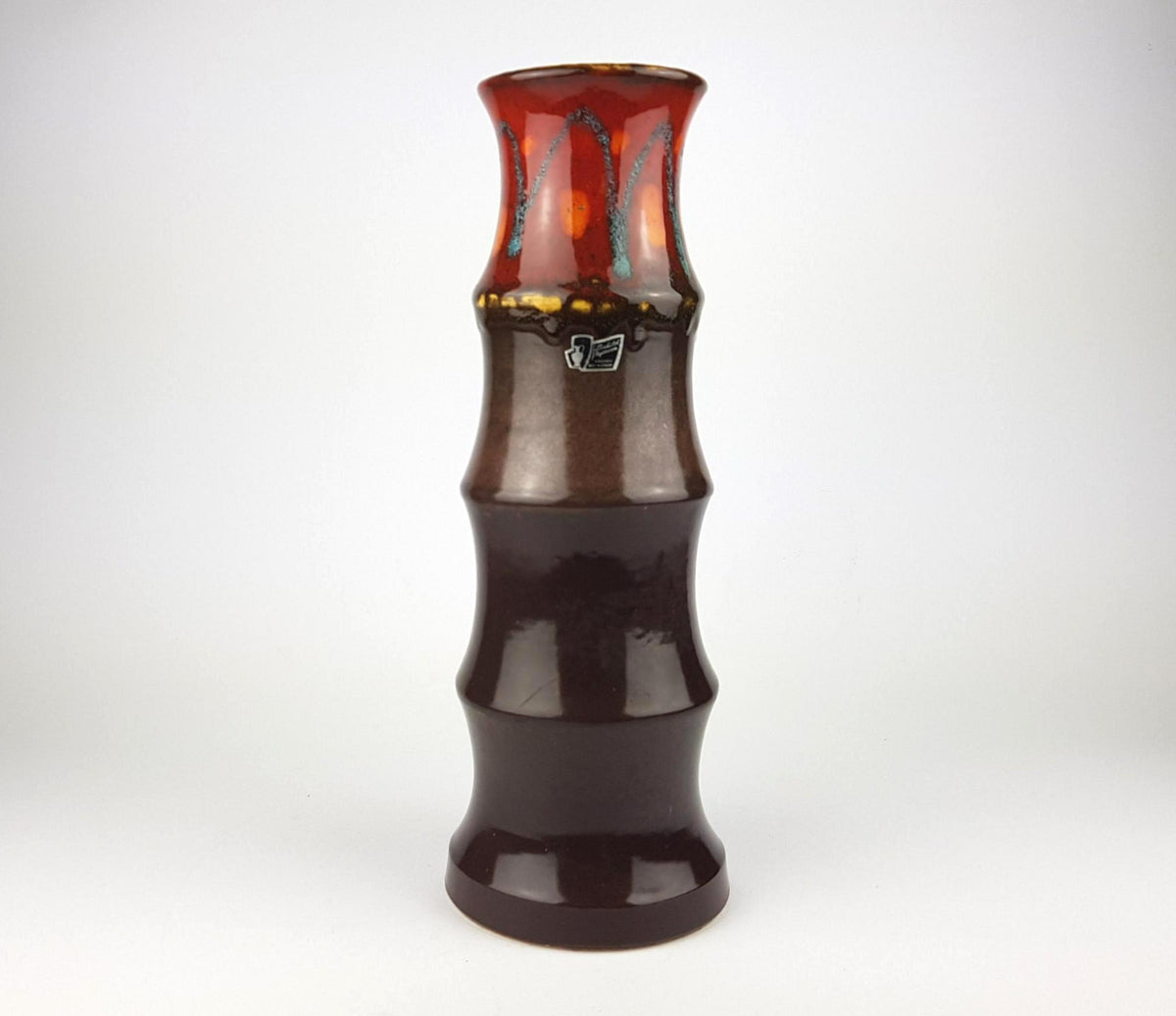 Vintage SILBERDISTEL FAYENCEN Brown Red Vase, West German Pottery 1970s