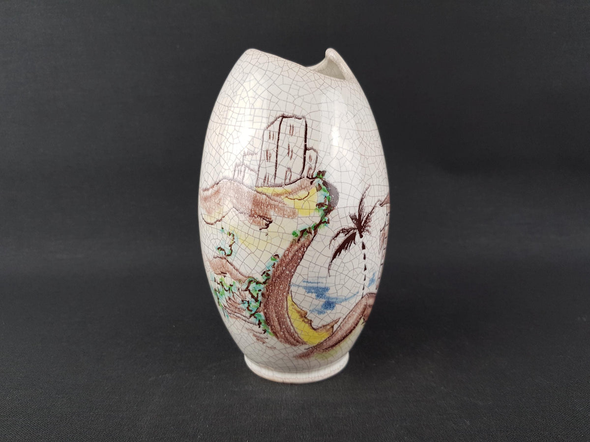 Vintage SILBERDISTEL Craquele Vase with "Korsika" Decor, West German Pottery 1957