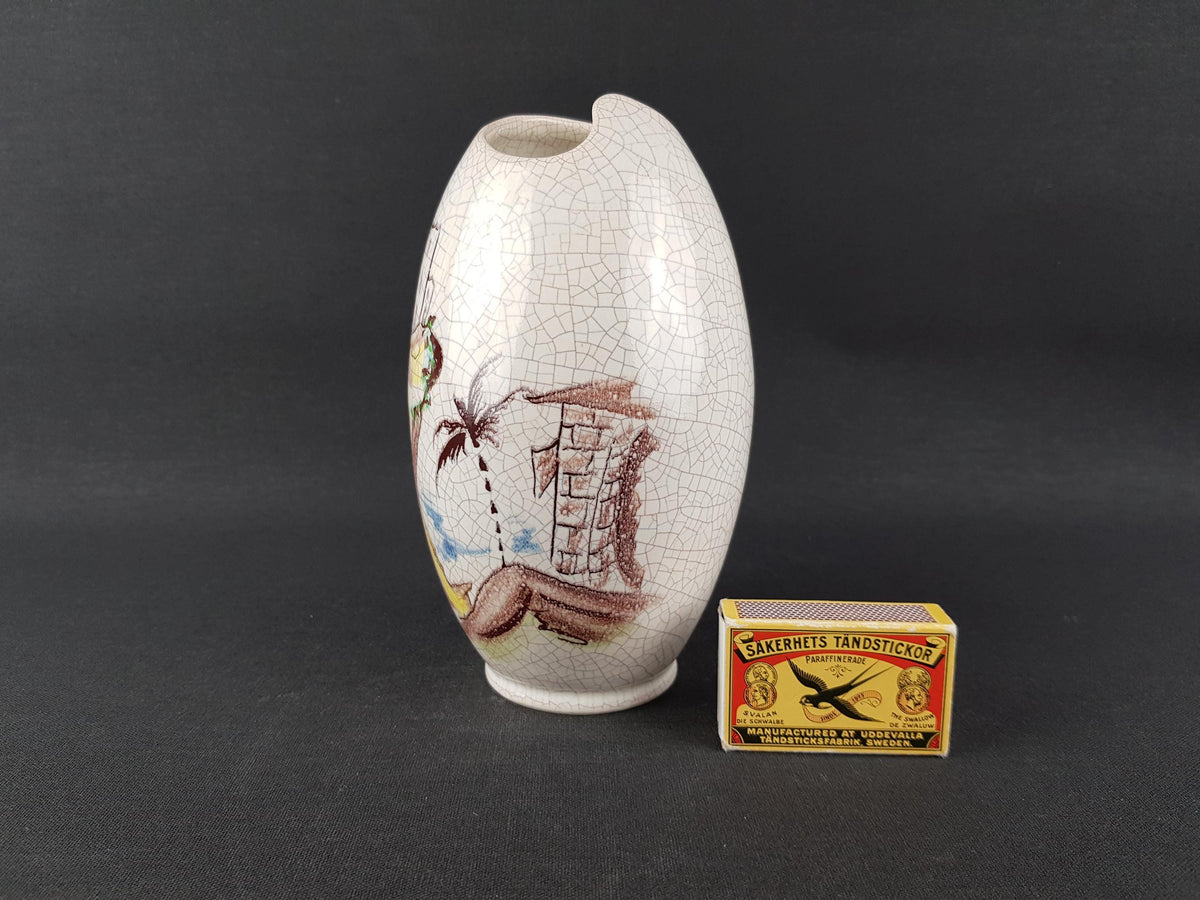 Vintage SILBERDISTEL Craquele Vase with "Korsika" Decor, West German Pottery 1957