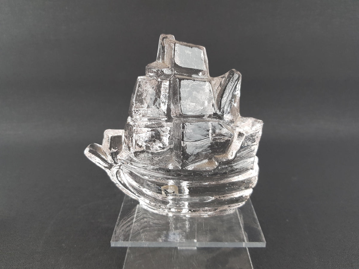 Vintage PUKEBERG GLASS Swedish Glass Ship by Uno Westerberg 1970s