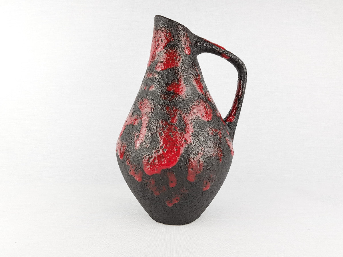 Vintage STEIN KERAMIK Red and Black Fat Lava Vase West German Pottery 1970s