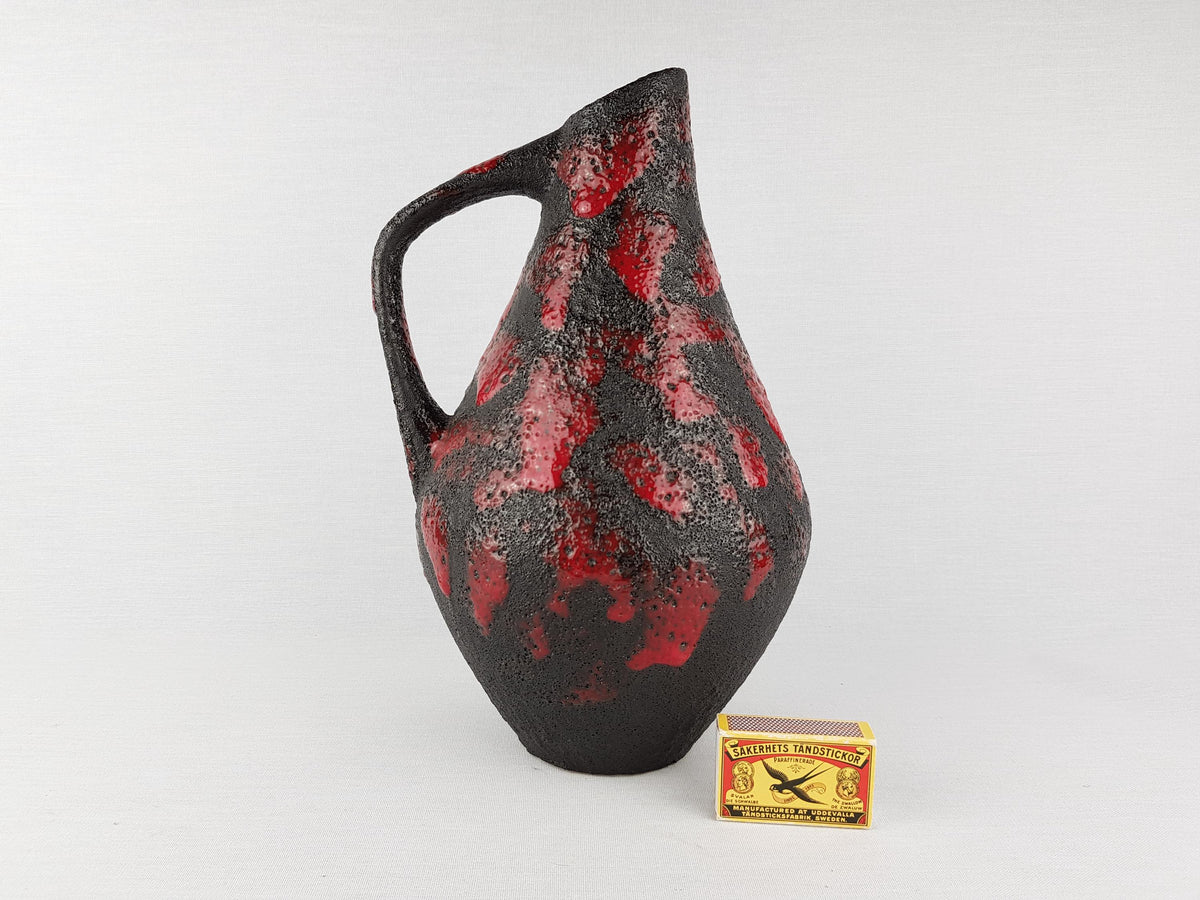 Vintage STEIN KERAMIK Red and Black Fat Lava Vase West German Pottery 1970s
